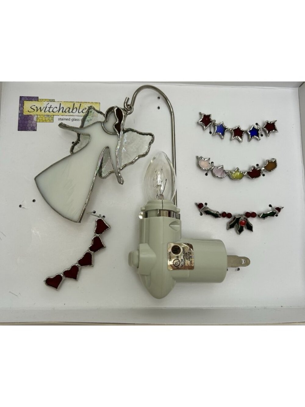 Switchables Stained Glass Angel Night Light Set Suncatcher Tested Works Holiday